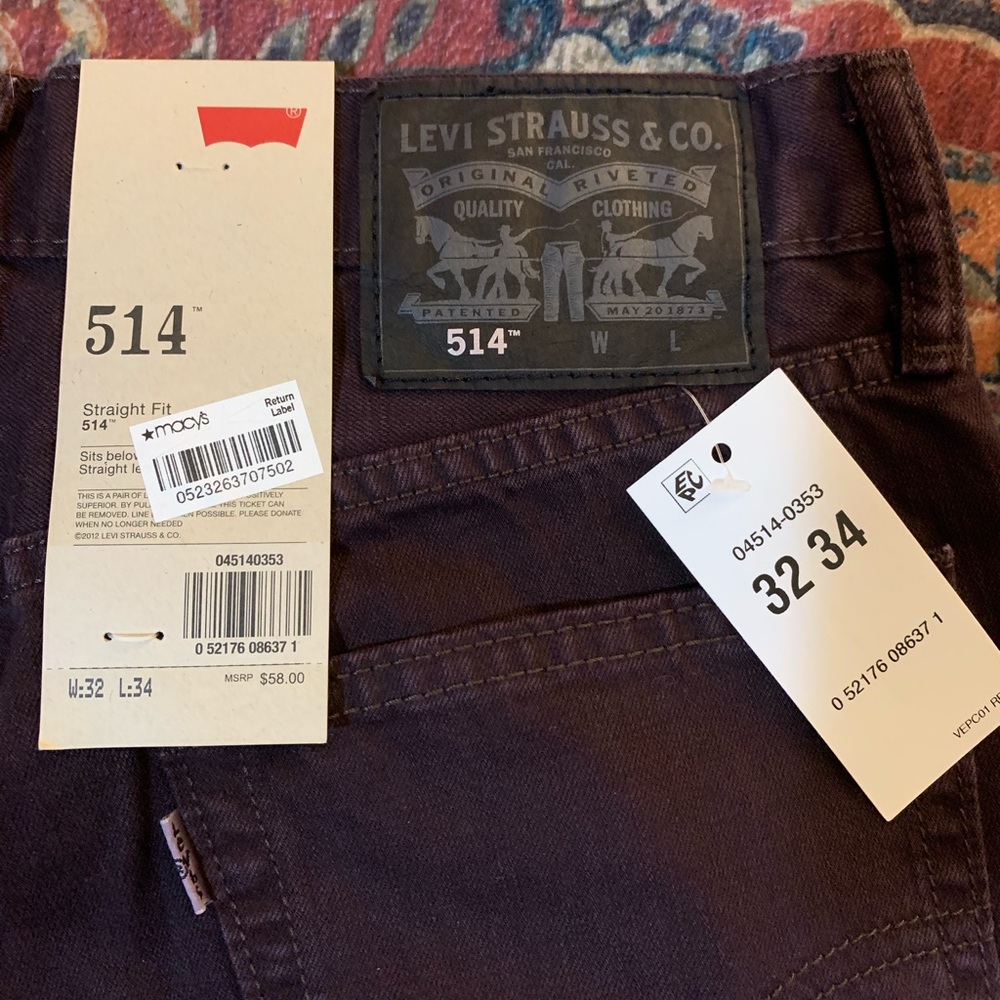NWT Levi’s 514 - Purple/plum mens pants